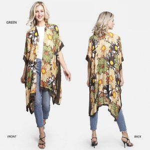 P/S SunFlower Print Long Cover Up·Kimono·Wrap·Swimsuit Cover·Bikini·Comfyluxe